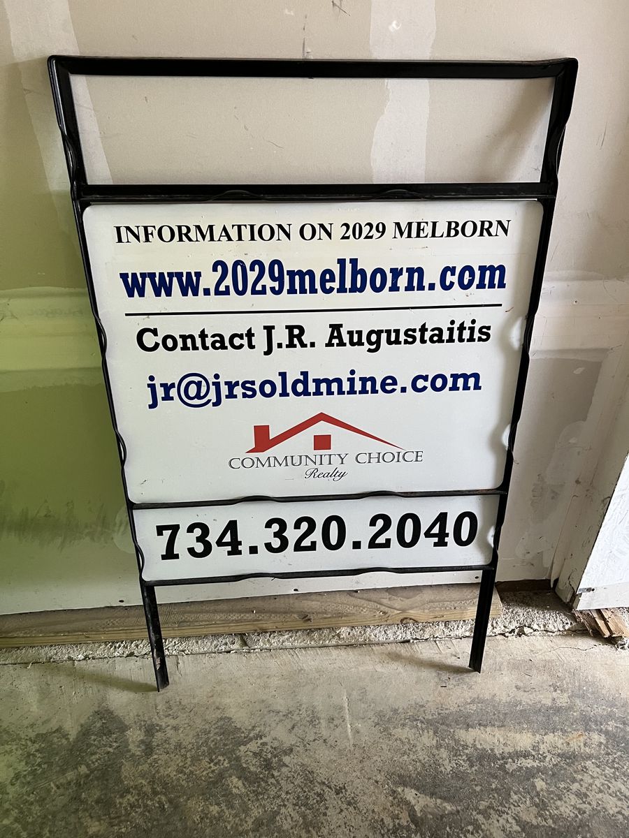 J.R. Augustaitis custom yard sign showing a listing's own web address, email and phone